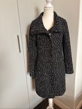 Club Monaco Black & White Speckled Tweed Pea Coat